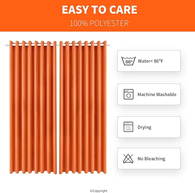 Waterproof Outdoor Curtain W105 x L84 - Grommet Top Sunlight Blocking Window Treatment Drapes Blackout Curtains for Home Bedroom Living Room Outdoor Patio Porch Gazebo (Orange, 2 Panels) - Image 7
