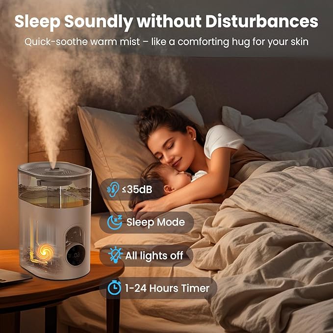 Humidifiers for Bedroom Large Room Home - GloryAir 6L Quiet Top Fill Cool & Warm Mist Humidifier with Smart Humidity Control, Remote Control, 7-Color Light, Humidistat, Oil Diffuser for Plants & Baby - Image 4
