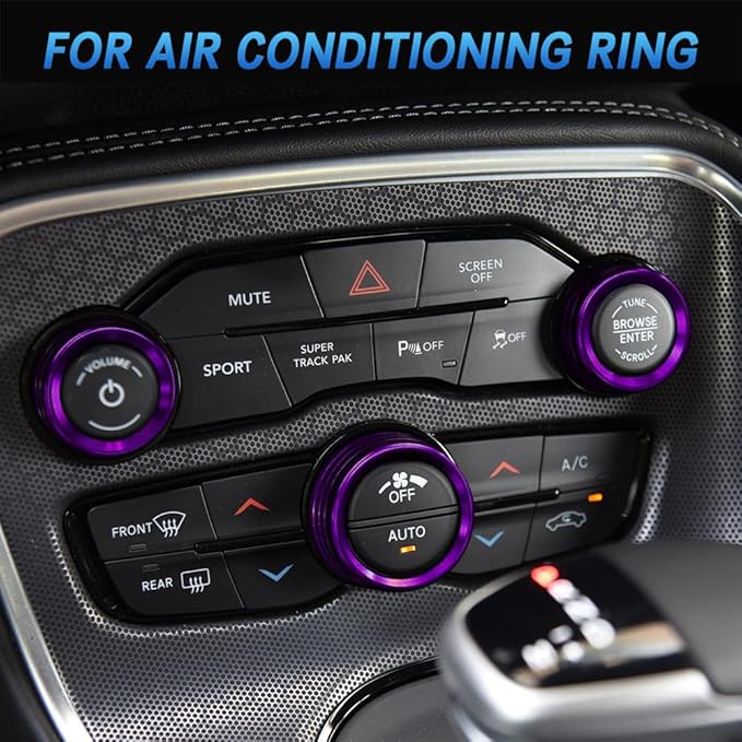 3PCS Air Conditioner Switch Button Knob Cover, Auto Accessories Climate Control Knob Covers, Aluminum Alloy Knob Ring Trim Cover Compatible with Dodge Challenger Durango 2015-2022 (Purple) - Image 2