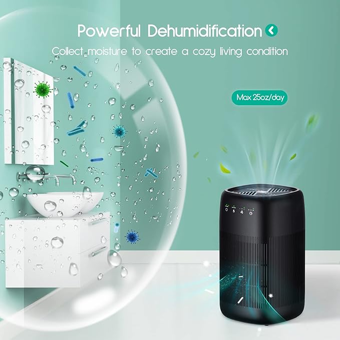 Afloia Air Purifier and Dehumidifier in 1, Air Purifier with Efficient Filter, Small Dehumidifier Combined with Air Cleaner, Remove Pet Odors Dust Smoke for Home, Bedroom, Bathroom - Image 4