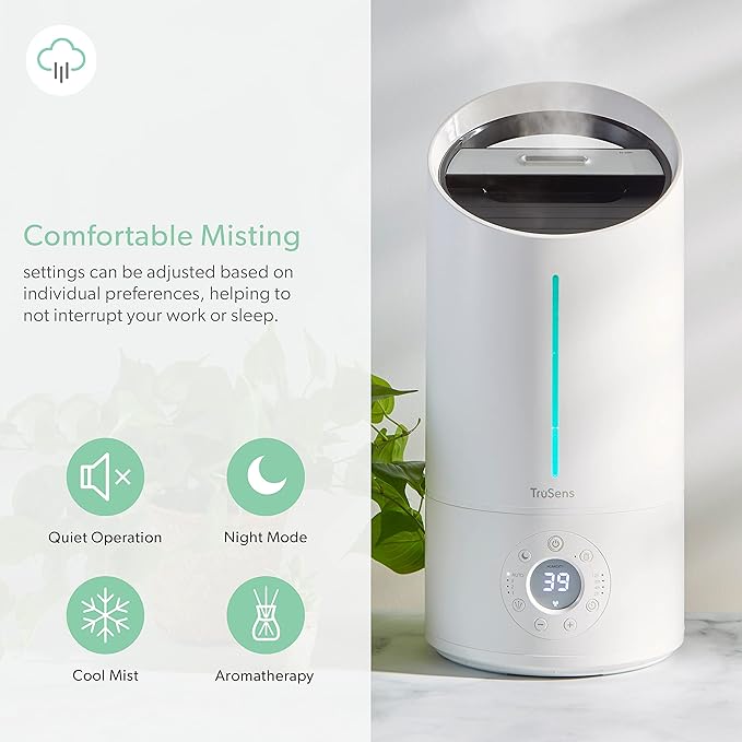 TruSens Clean Mist Ultrasonic Humidifier, Large 5L Tank, Humidity Sensor, Cool Mist, Water Softening Filter, Essential Oil Tray, Auto Mode, Night Mode, Portable Handle - Image 6