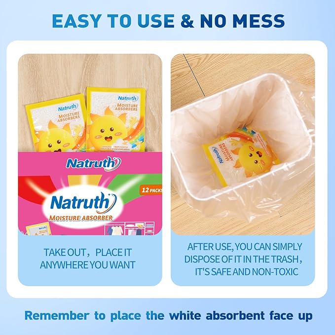 NATRUTH 12-PACK Moisture Absorber Bags with Lavender, Drawer Dehumidifier Home Desiccant Small Bag Use for medicine boxes, underwear boxes, Eliminates Odors, Closet Dehumidifier Bags for Small spaces - Image 6