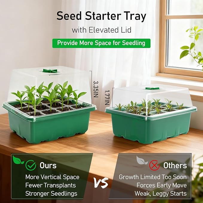 MIXC Seed Starter Tray with Elevated Lid, 120 Cells Seed Starter Kit with Adjustable Humidity Dome, Drainage Hole, Clear Heightened Lids for Indoor Outdoor Greenhouse Gardens, 10 Pack, Green - Image 2