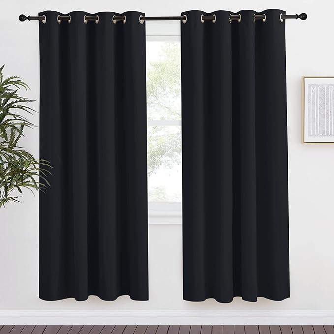 NICETOWN Black Blackout Curtain 78 inch Length, W55 x L78 Inch, 8 Grommets Top, 1 Piece, Thermal Insulated Modern Window Treatment Soundproof Drape Panel for Bedroom/Living Room by NICETOWN