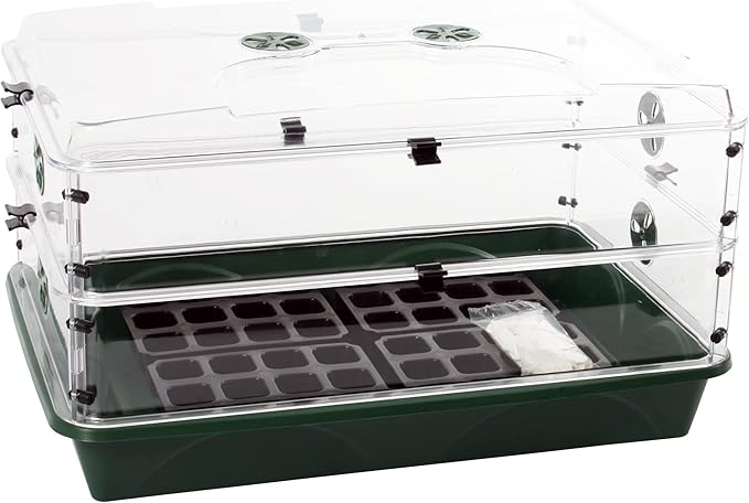 EarlyGrow Large Domed Propagator with 2 Height Extenders, Seedling Trays, and Locking Clip Set, Green (97019) - Image 5