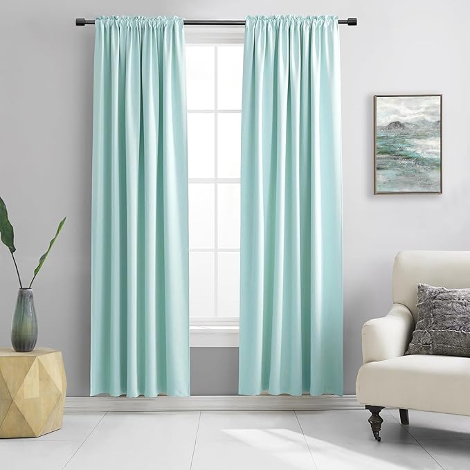 DONREN 2 Panels Blackout Curtain Panels for Bedroom - Room Darkening Thermal Insulated Drapes with Rod Pocket(Aqua,42 by 84 Inch) by DONREN