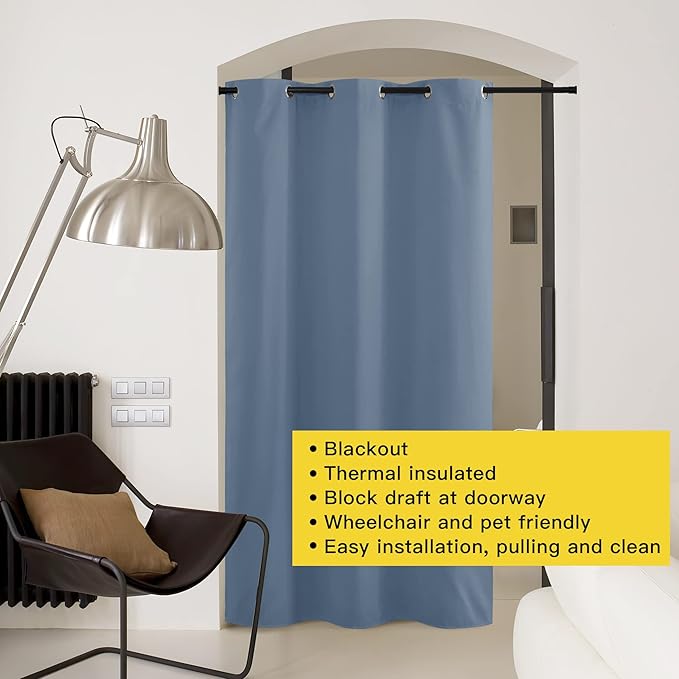 NICETOWN Stone Blue Door Curtain for Doorway Privacy, Curtains 84 Inch Length, Room Divider Curtain Cover, Blackout Temporary Insulated Closet Curtain for Bedroom Closet (1 Panel, 5ft Wide) - Image 3
