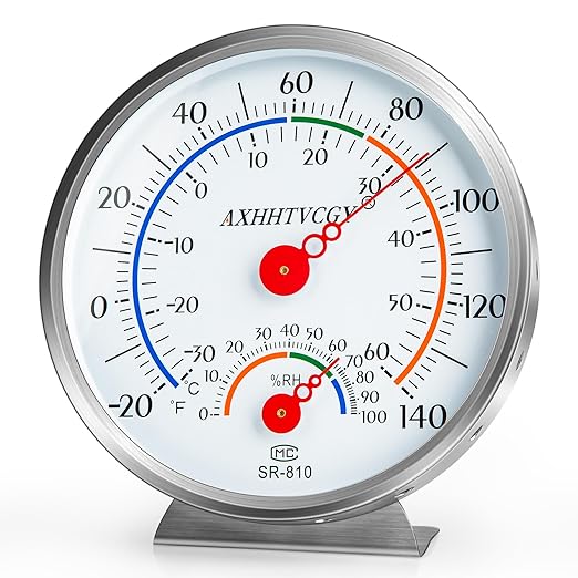 Indoor Outdoor Thermometer Hygrometer, Large Dial Wall Mount Waterproof Thermometer for Home, Garden, Patio, Greenhouse, Farmhouse Decor by AXHHTVCGY by AXHHTVCGY
