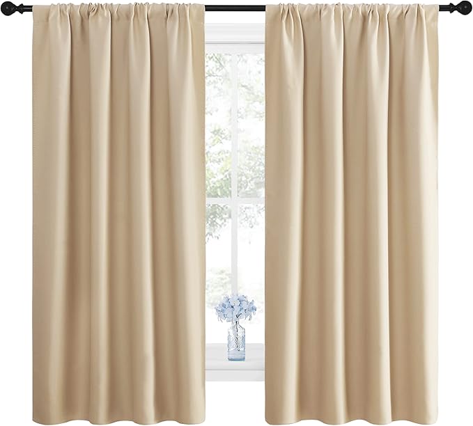 NICETOWN Room Darkening Curtains for Bedroom - Triple Weave Home Decoration Thermal Insulated Solid Window Drapes (Set of 2 Panels, 42 x 63 Inch, Biscotti Beige) - Image 2