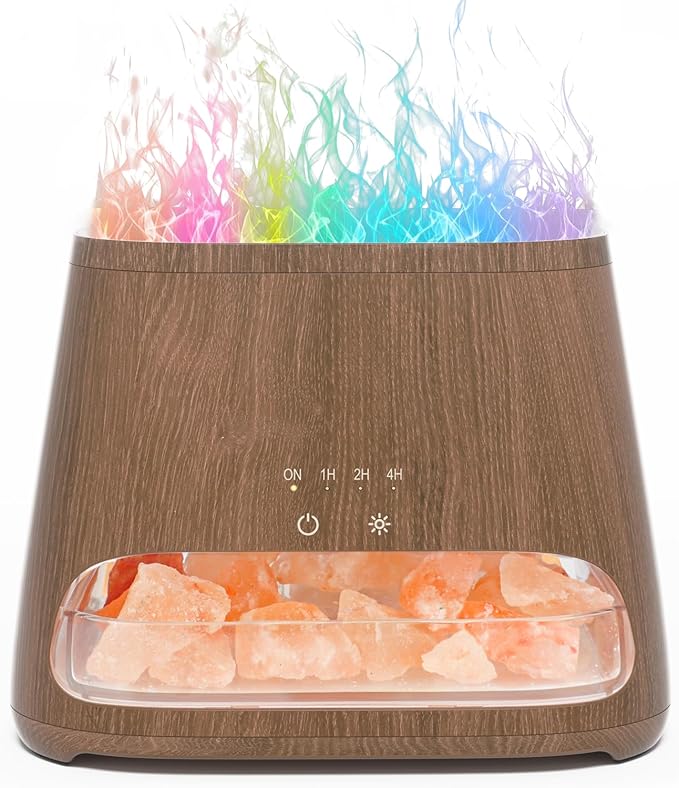 SALKING Colorful Flame Fire Diffuser Humidifier, Himalayan Salt Lamp, 7 Colors Changing Oil Diffuser, Ultra-Quiet Essential Oils Aromatherapy Diffusers for Large Room, Bedroom,150ml (Dark) by SALKING