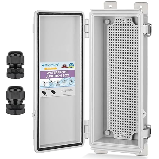 TICONN Outdoor Electrical Box Waterproof, Junction Box IP67 ABS Plastic Enclosure with Hinged Cover with Mounting Plate, Wall Brackets, Cable Glands (Off-White, 10.2"x4.3"x3.0") by TICONN