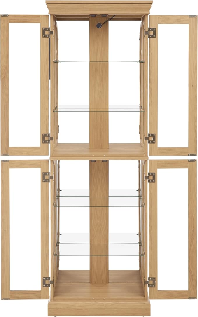 Lighted Glass Curio Cabinet with Lights & Adjustable Shelves,Corner Curio Display Cabinet with Wood Frame (Free Standing,Light Bulb Include) - Image 5