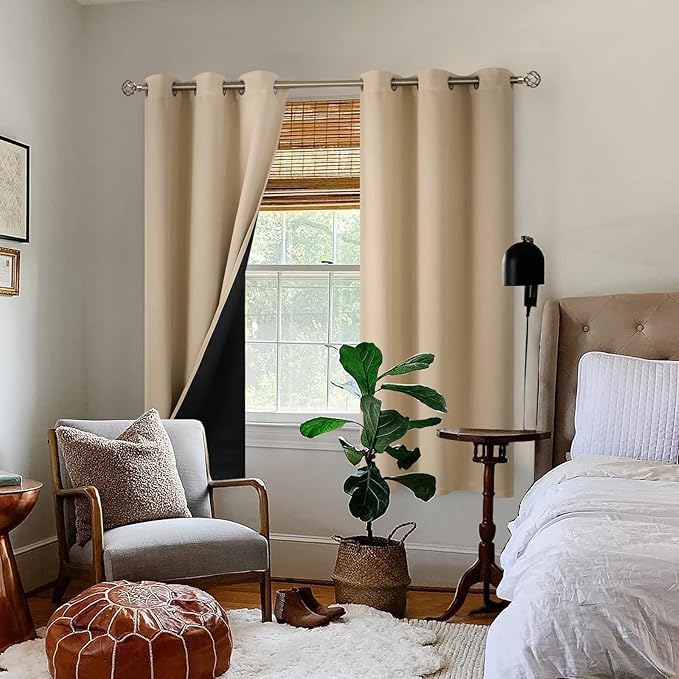BGment Beige Blackout Curtains for Bedroom - Black Out Curtains 63 Inch Long Thermal Insulated Grommet Total Room Darkening Window Drapes for Living Room, 2 Panels, 42 x 63 Inch - Image 2