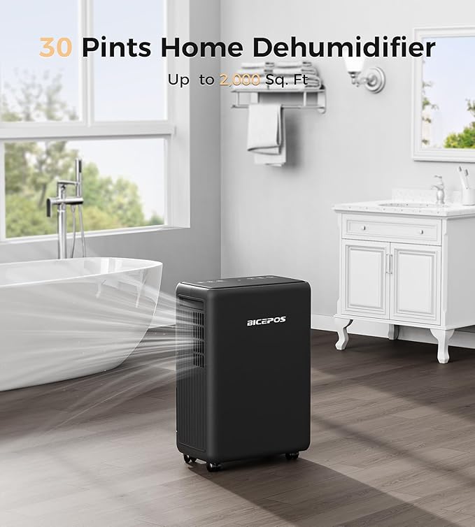 2000 Sq.Ft Dehumidifier for Basement, 30 Pints Dehumidifiers for Home with Drain Hose, 0.52 Gal Water Tank, Intelligent Humidity Control, Auto Shut Off, For Large Rooms and Home - Image 2