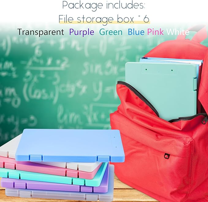 Zhanmai 6 Pcs A4 File Boxes Portable Project Case Plastic Scrapbook Paper Storage Box for 8.5 x 11 Letter Paper Colorful Document Storage Containers Magazines Holder for Home Office Supplies - Image 4