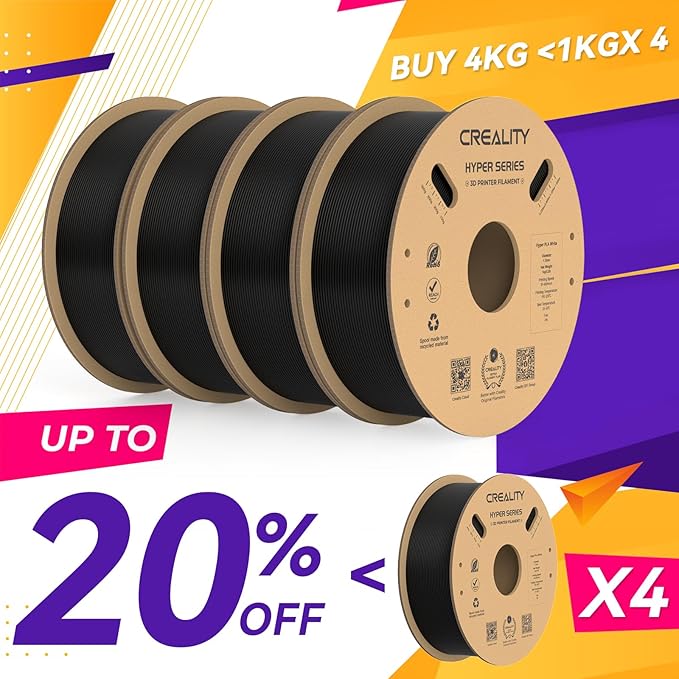 Creality Hyper PLA Filament 1.75mm, 30-600mm/s High Speed 3D Printer Filament, Dimensional Accuracy +/-0.02mm, Fit Most FDM 3D Printers, 4 Pack 1kg Spool(2.2lbs), Black - Image 2