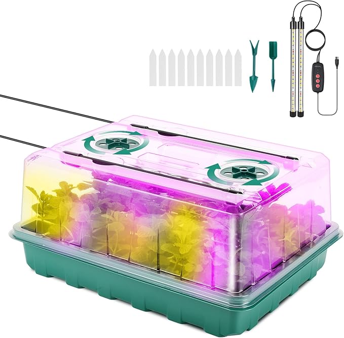 48 Cells Seed Starter Tray with Grow Light, Seed Starter Kit with Adjustable Humidity Dome, Seed Starting Trays Plant Starter Kit for Seeds Growing Starting, Indoor Gardening, Greenhouse by Unknown