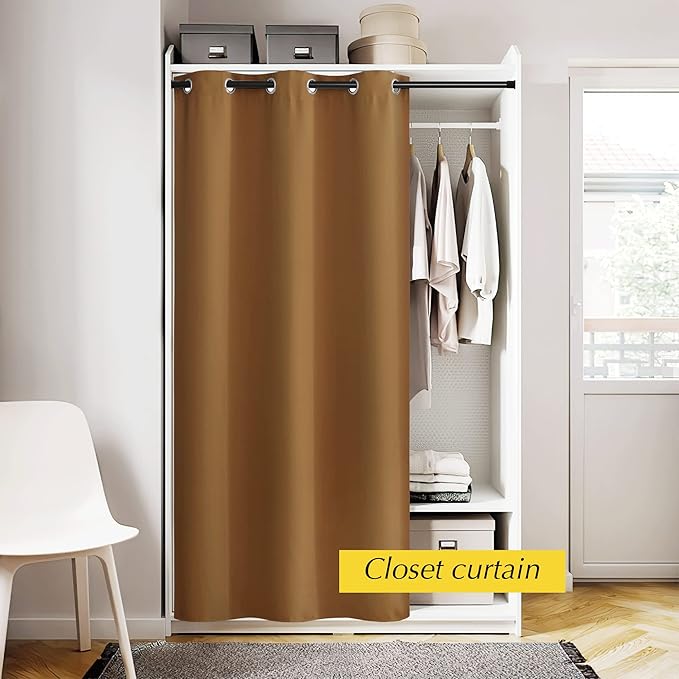 NICETOWN Thermal Insulated Door Curtains for Doorway Divider, Privacy Covering Blackout Light Blocking Curtain for Bedroom Closet/Sliding Glass Patio, 42" W x 80" L, Gold Brown, 1 Panel - Image 6