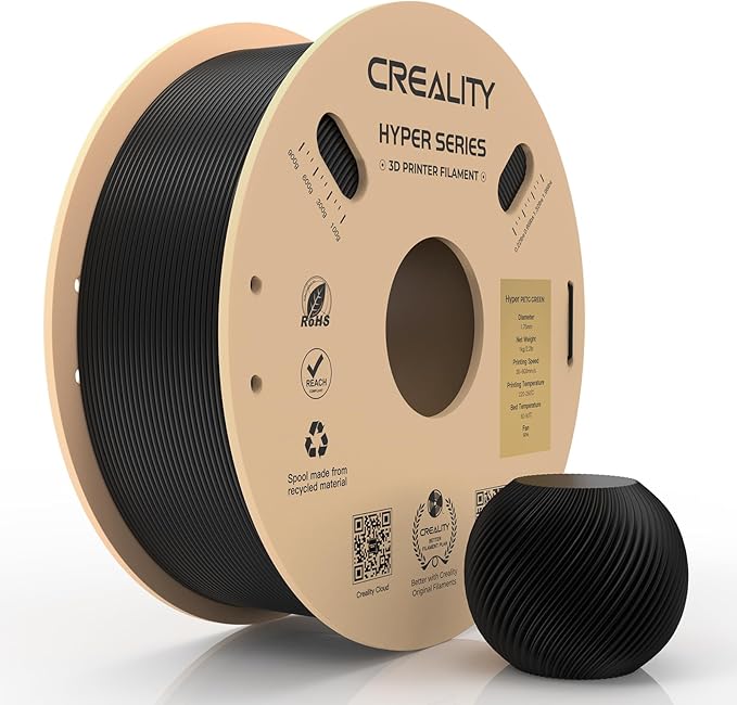 Creality PETG Filament, Hyper 1.75 mm 1 kg PETG: High-Speed 3D Printer Filament 30-600 mm/s, Dimensional Accuracy +/- 0.02 Cardboard Spool (2.2 lbs) for Most FDM 3D Printers,Black by Creality