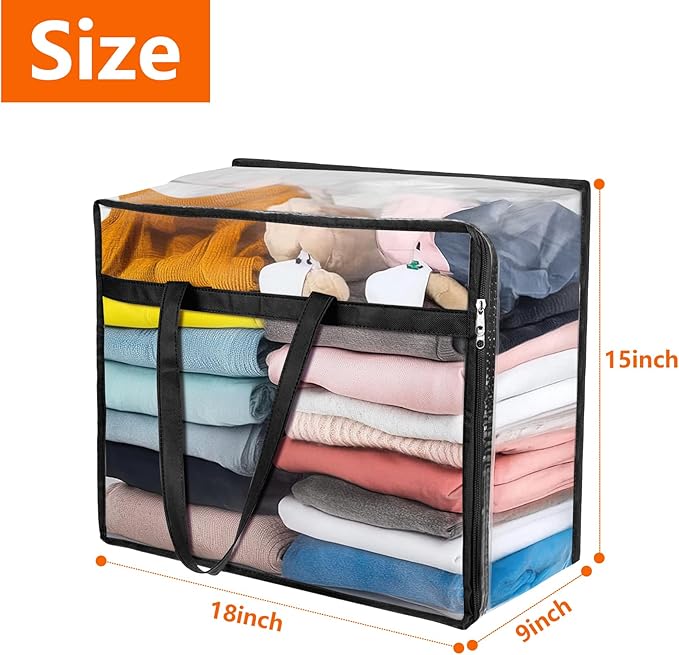 Budding Joy Clear Zippered Storage Bags for Clothes,40L Closet Organizers and Storage Containers Vinyl Moving Bag for Bedding, Linen, Blankets, Comforters, Clothing & Toys, Black, 2 Pack - Image 2