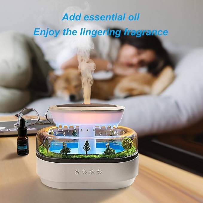 Rain Diffuser 250ML Essential Oil Diffuser, Cloud Humidifier Rain Water Drip Humidifier with Drip Music Micro Landscape Ultrasonic Diffuser for Bedroom (White) - Image 6