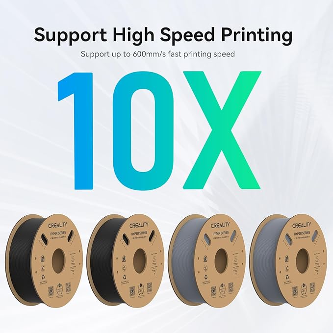 Creality Hyper PLA Filament 1.75mm, 30-600mm/s High Speed 3D Printer Filament, Dimensional Accuracy +/-0.02mm, Fit Most FDM 3D Printers, 4 Pack 1kg Spool(2.2lbs), Black & Grey - Image 4