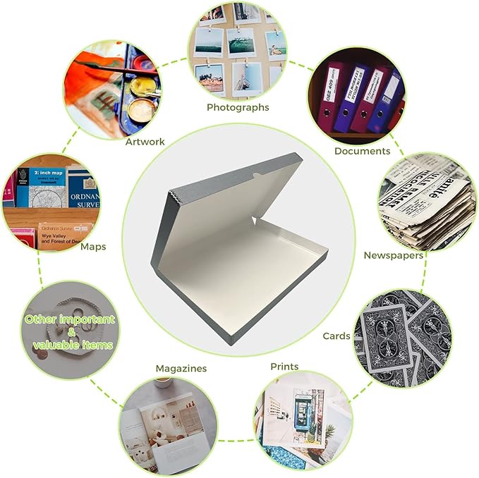 Lineco Folio Storage Box, Clamshell Design with Metal Edge. 13.5x19.5x1.75 Inches, Archival Boxboard, Preserve Photos, Cards, Magazines, Documents, Art, Ephemera, Family Records, Gray, Pack of 2 - Image 9