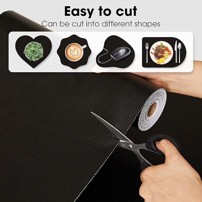 Drawer and Shelf Liner, Non-Slip Kitchen Cabinet Liners Non-Adhesive Thick Strong Grip Waterproof Washable Mats Protect Dresser Shelves Cupboard Bathroom Cabinets, Black, 18 in X 10 FT - Image 4