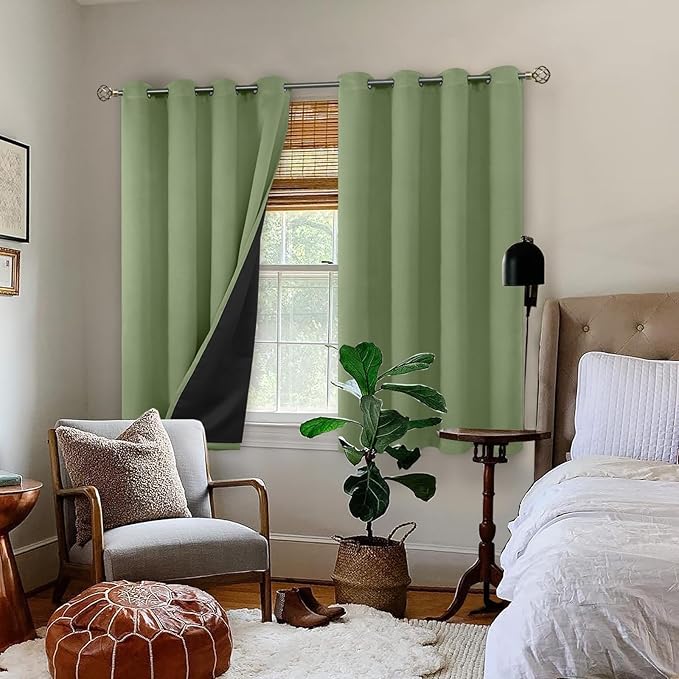 BGment Short 100% Blackout Curtains for Bedroom, Thermal Insulated Energy Efficiency Noise Reducing Grommet Curtains 54 Inch Length with Liner for Small Window 2 Panels Each 52 Inch Wide, Grass Green - Image 2