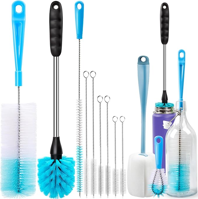 Holikme Bottle Brush Tube Cleaning Lab Set with Long Handle, Cup Cleaner for Washing Narrow Neck Beer Wine Decanter Pipes Lids Sinks Cap Covers, Azul by Holikme