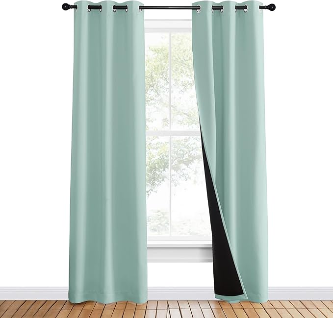 NICETOWN Aqua Blue 100% Blackout Curtain Set, Thermal Insulated & Energy Efficiency Window Draperies for Guest Room, Full Shading Panels for Shift Worker and Light Sleepers, 37W x 80L, 2 PCs - Image 2