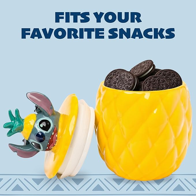Silver Buffalo Disney Lilo and Stitch Pineapple Tropical 3D Sculpted Ceramic Cookie Snack Candy Jar (Medium) - Image 4