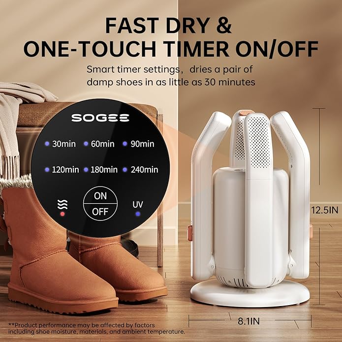 Boot Dryer, Shoe Dryer for Work Boots and Gloves, 4 Tubes with Timer, Rose Salt Remove Odor, Quiet Portable Shoe Dryer, Suitable for Ski Boots, Shoes, Gloves, Socks & Hats, Ivory - Image 2
