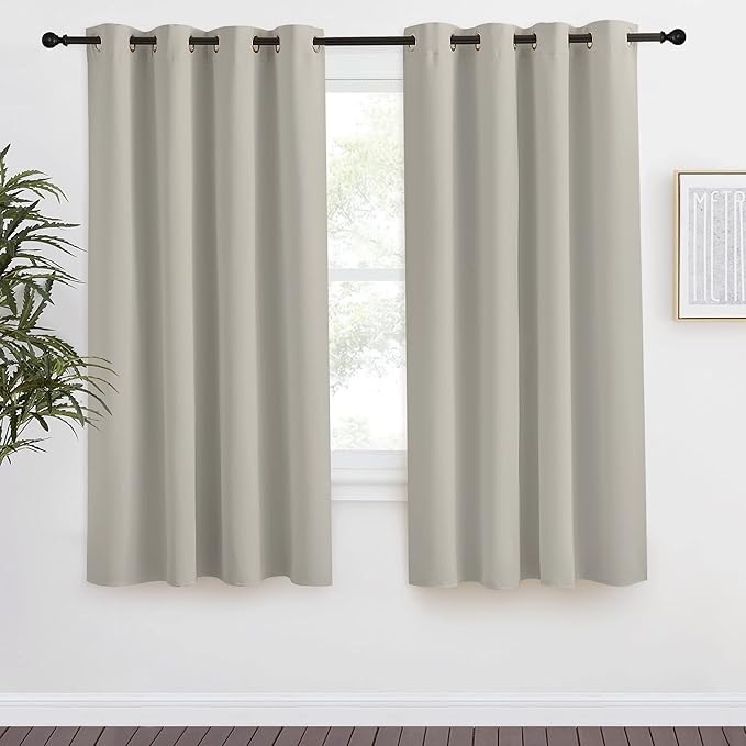 NICETOWN Natural Blackout Curtain 57 inch Length, W55 x L57 Inch, 8 Grommets Top, 1 Piece, Thermal Insulated Modern Window Treatment Soundproof Drape Panel for Bedroom/Living Room by NICETOWN