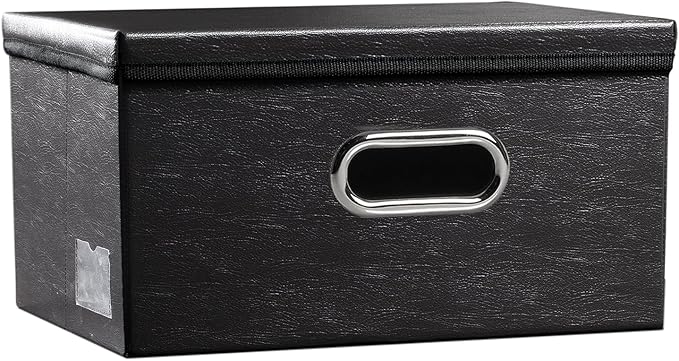 PRANDOM Collapsible Storage Box with Lid [1-Pack] Leather Fabric Foldable Storage Bin Organizer Container Basket Cube with Cover for Home Bedroom Closet Office Nursery Black (13.6x9.6x6.9) by Prandom