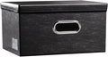 PRANDOM Collapsible Storage Box with Lid [1-Pack] Leather Fabric Foldable Storage Bin Organizer Container Basket Cube with Cover for Home Bedroom Closet Office Nursery Black (13.6x9.6x6.9) by Prandom