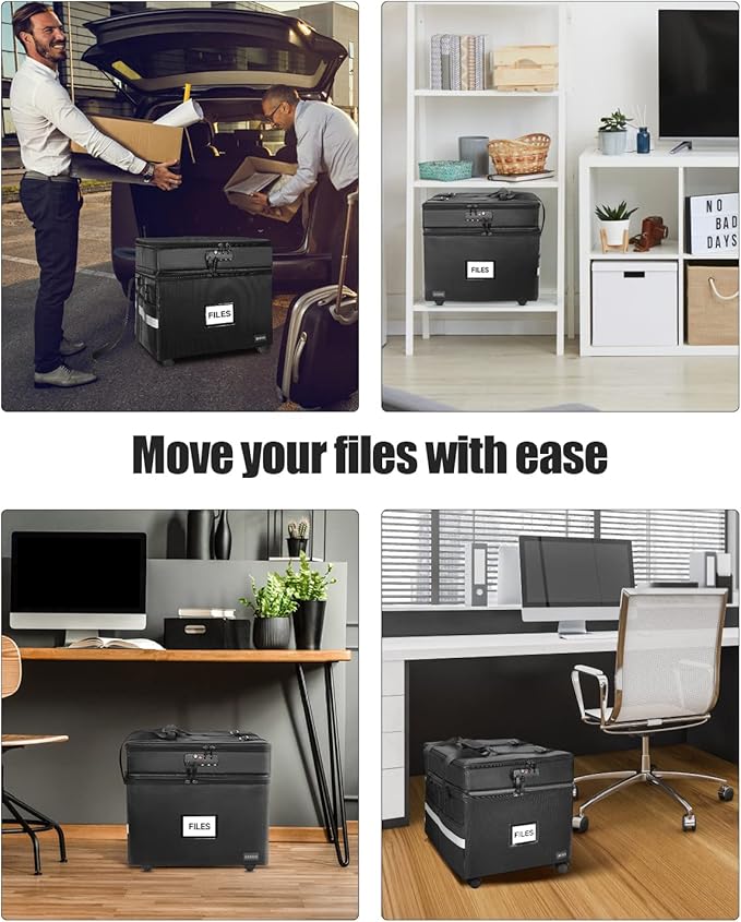DEEGO Rolling File Box, Fireproof Document Box with Wheels Multi-Layer Water-Resistant File Organizer Portable file Cabinet Document Safe filing box for Home Office for Hanging Letter/Legal Folder - Image 7