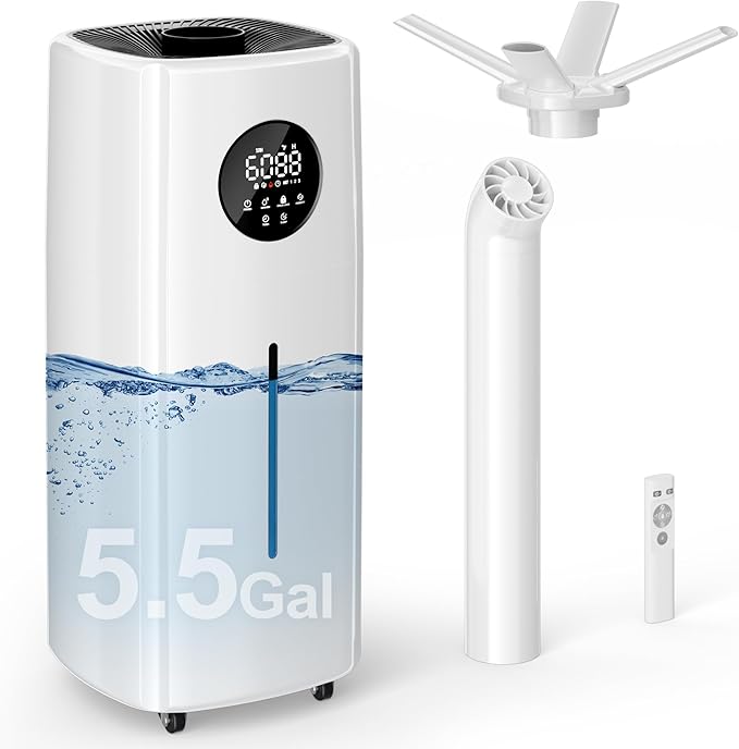 Uthfy 5.5Gal/21L Humidifier for Large Room 3000sq.ft, 2000ml/h Dual 360° Nozzles Ultrasonic, Whole House Humidifiers,4 Atomizing Plates, Top Fill, 12H Timer, Remote/Touch Control by Uthfy