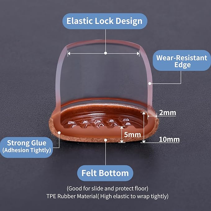 Silicone Chair Leg Floor Protectors with Felt, 16PCS Folding Card Table and Chairs End Tips Chair Leg Caps for Hardwood Floor, Clear Metal Furniture Feet Floor Protectors(Round, Fit:0.75"-1.1") - Image 3