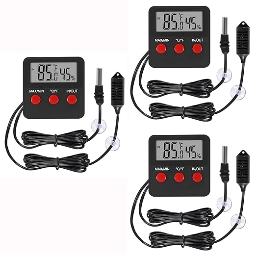 3Pcs Digital Thermometer and Humidity Thermometers Indoor and Outdoor Digital Temperature and Hygrometer Gauge with Probe for Reptile Terrarium Thermometer Pet Keeping by Unknown