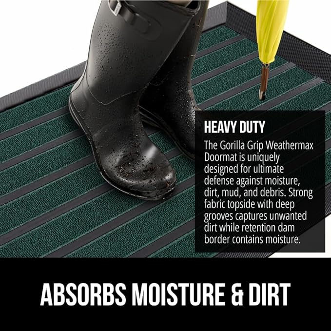 GORILLA GRIP 100% Waterproof All-Season WeatherMax Doormat US Designed Natural Rubber, Stain and Fade Resistant, Low Profile Indoor Outdoor Door Mats, Easy Clean Patio Mat, 23x35, Green Stripe - Image 4