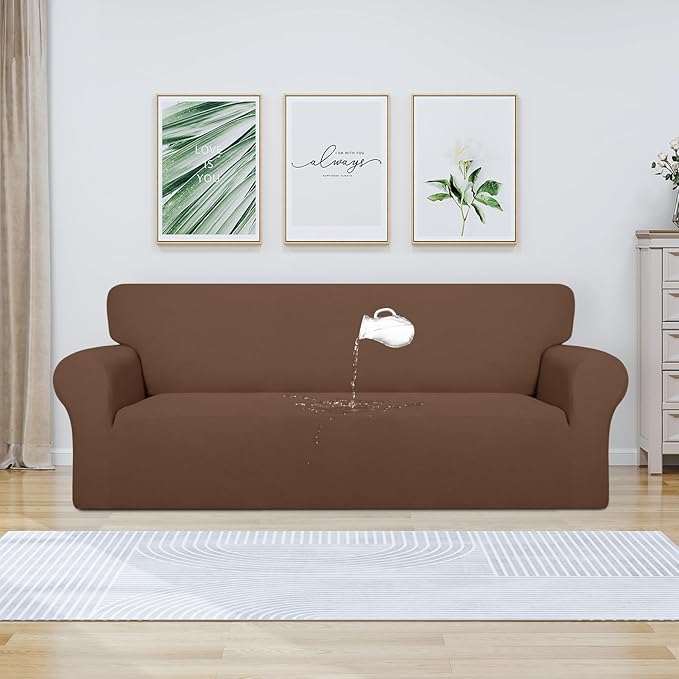 PureFit 100% Dual Waterproof Couch Cover Slipcovers for Couches and Sofas - Stretch Non Slip Fleece Sofa Covers Washable, Leakproof Furniture Protector for Kids, Pets, Dog (Sofa, Brown) - Image 2
