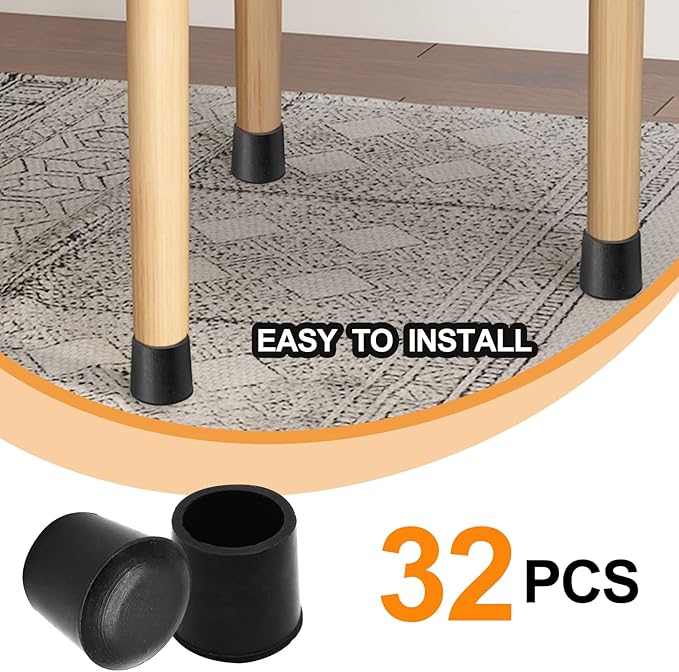 Piutouyar Round PVC Rubber Furniture Covers, 22mm / 7/8 Inches Table Chair Leg Tip Protectors, Non-Slip End Cap for Protect Surfaces, Black (32Pcs) - Image 4