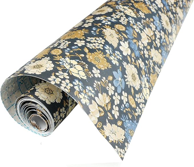 Self Adhesive 70's Vintage Dark Floral Shelf Liner Contact Paper Peel and Stick Vintage Floral Wallpaper for Walls Cabinets Dresser Drawer Furniture Decal Removable 17.7X117 Inches, Blue - Image 2