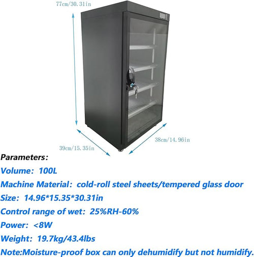 100L Full Automatic Digital Camera Dehumidify Storage 5 Layers Digital Control Dry Box with Tempered Glass Door for Camera Lens and Electronic Equipment Storage - Image 2