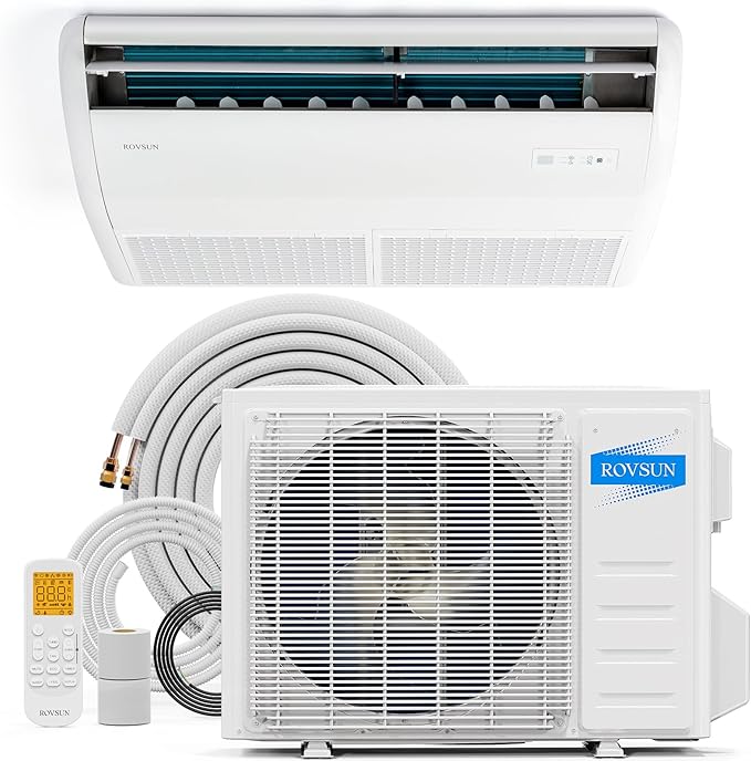 ROVSUN 22200 BTU Floor Ceiling Mounted Air Conditioner with Inverter & Remote Control, 23 SEER2 Ductless Mini Split AC/Heating System with Pre-Charged Condenser, Heat Pump & Installation Kit, 230V by ROVSUN