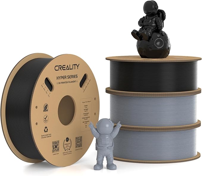 Creality Hyper PLA Filament 1.75mm, 30-600mm/s High Speed 3D Printer Filament, Dimensional Accuracy +/-0.02mm, Fit Most FDM 3D Printers, 4 Pack 1kg Spool(2.2lbs), Black & Grey by Creality