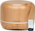 Homeweeks 300ml Essential Oil Diffuser, Quiet Aromatherapy Mist Diffusers for Essential Oils, Wood Grain, Ultrasonic, Remote Control, Timer, 7 Colors Light for Bedroom (300ml Yellow Wood Grain) by Homeweeks