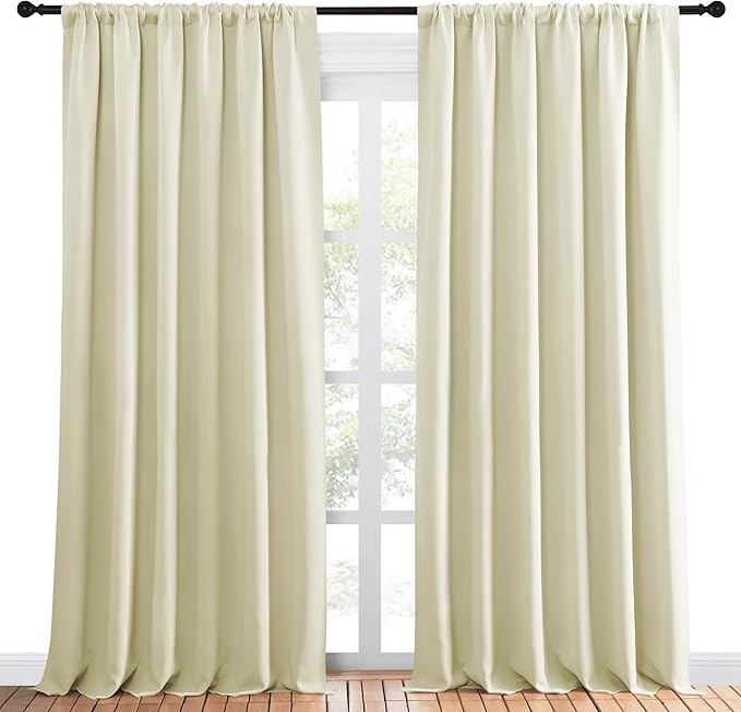 NICETOWN Room Darkening Curtains for Bedroom - Triple Weave Home Decoration Thermal Insulated Solid Drapes for Patio Door (Beige, Set of 2 Panels, 70 x 95 Inch) - Image 2