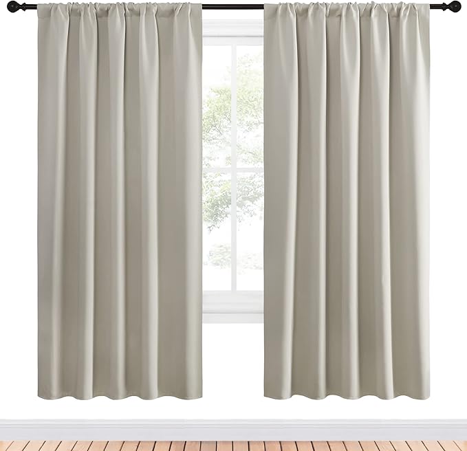 NICETOWN Blackout Curtains for Living Curtains, Room Darkening Window Curtain Panels, Easy-Care Solid Thermal Insulated Draperies/Drapes for Daughter Room (Natural, 2 Panels, 52 by 72) - Image 2